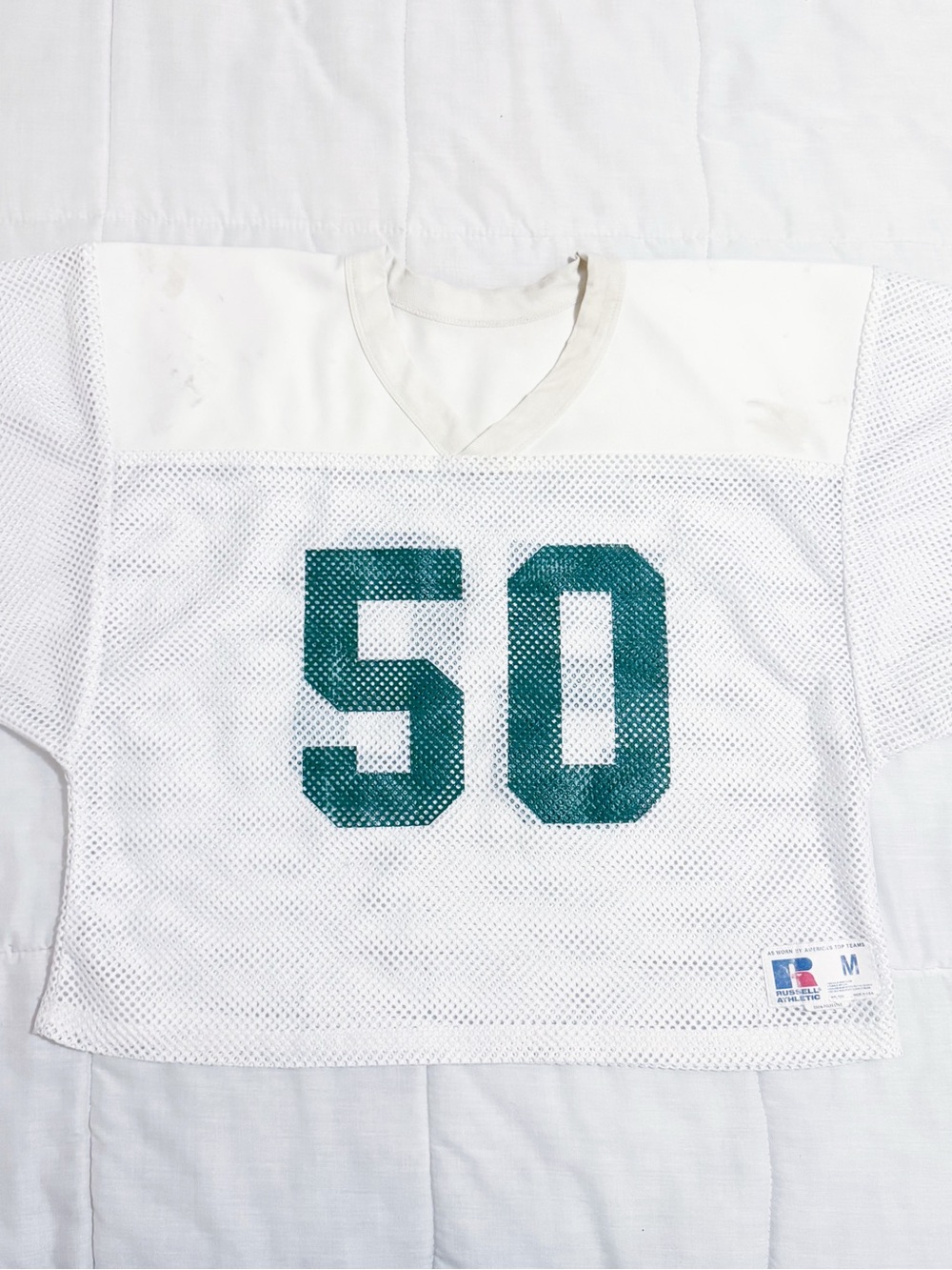 Vintage Russell Athletics white & green jersey